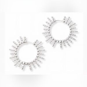 Sunburst Silver Tone Hoop Earrings